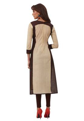 Women'S Beige & Brown Cotton Printed Straight Fit Readymade Kurta 2