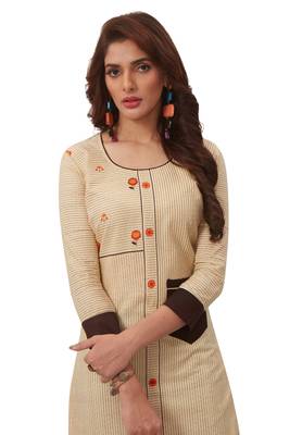 Women'S Beige & Brown Cotton Printed Straight Fit Readymade Kurta 4