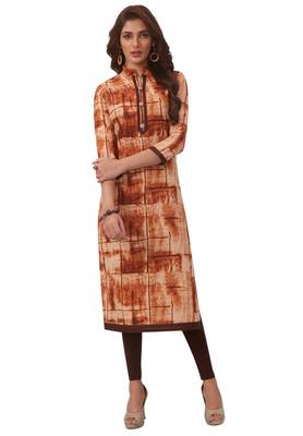 Women'S Brown Cotton Printed Straight Fit Readymade Kurta 1