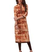 Women'S Brown Cotton Printed Straight Fit Readymade Kurta