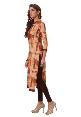 Women'S Brown Cotton Printed Straight Fit Readymade Kurta 3