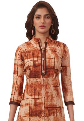 Women'S Brown Cotton Printed Straight Fit Readymade Kurta 4
