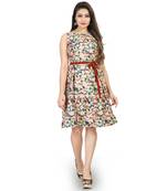 Peach American Crepe Floral Print Partywear Western Dress
