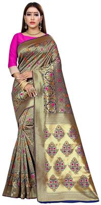 Blue Woven Art Silk Saree With Blouse 1
