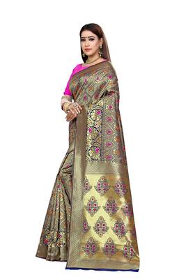 Blue Woven Art Silk Saree With Blouse 2
