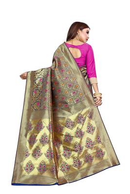 Blue Woven Art Silk Saree With Blouse 3