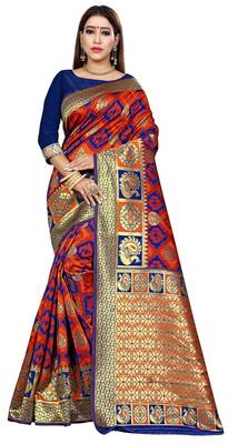 Blue Woven Art Silk Saree With Blouse 1