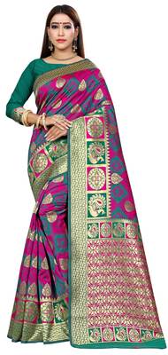 Pink Woven Art Silk Saree With Blouse 1