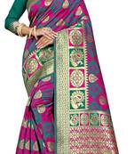 Pink Woven Art Silk Saree With Blouse