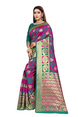 Pink Woven Art Silk Saree With Blouse 2