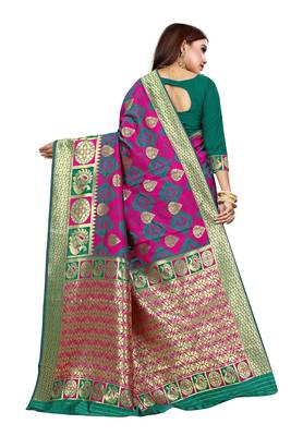 Pink Woven Art Silk Saree With Blouse 3