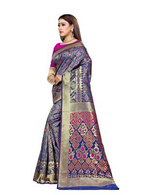 Blue Woven Art Silk Saree With Blouse 2