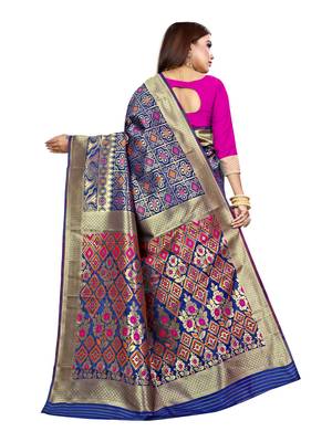 Blue Woven Art Silk Saree With Blouse 3