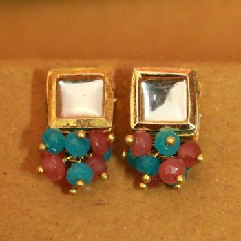 Multicolour Kundan Meenakari Polki Studs 1