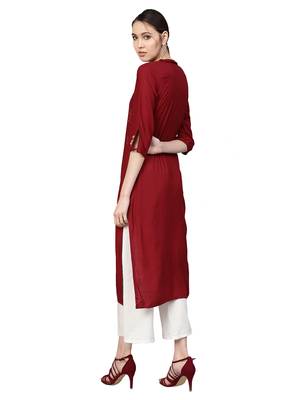 Maroon Rayon Cotton Embroidered Kurta 3
