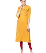 Yellow Rayon Cotton Embroidered Kurta