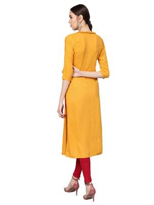 Yellow Rayon Cotton Embroidered Kurta 3