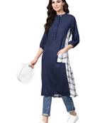 Navy Blue Rayon Cotton Checked Kurta