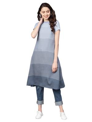 Blue & Green Rayon Cotton Striped Kurta 1