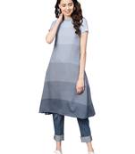 Blue & Green Rayon Cotton Striped Kurta