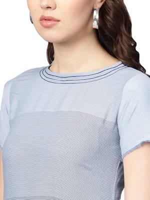 Blue & Green Rayon Cotton Striped Kurta 4