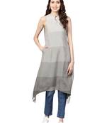 Beige & Green Rayon Cotton Striped Kurta