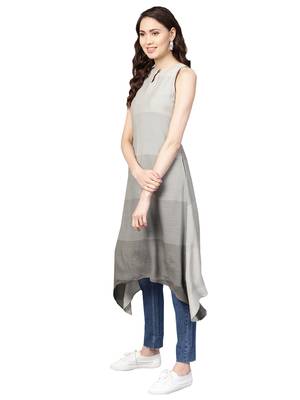 Beige & Green Rayon Cotton Striped Kurta 2