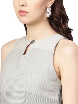 Beige & Green Rayon Cotton Striped Kurta 4