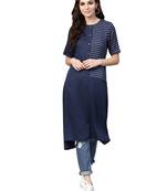 Navy Blue Rayon Cotton Striped Kurta