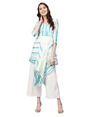 Blue & Beige Art Silk Tye & Dye Kurta 1