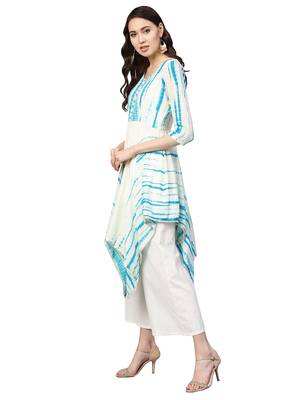 Blue & Beige Art Silk Tye & Dye Kurta 2