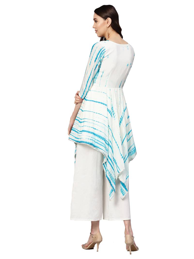 Blue & Beige Art Silk Tye & Dye Kurta