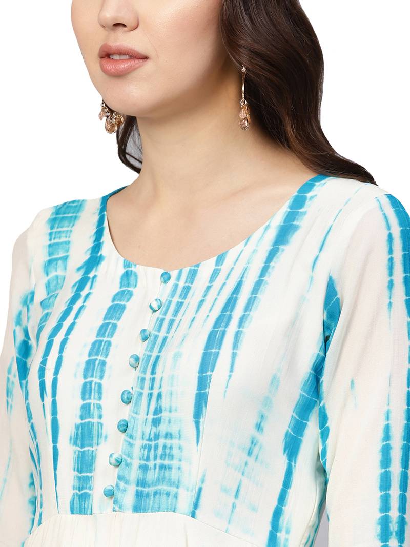Blue & Beige Art Silk Tye & Dye Kurta