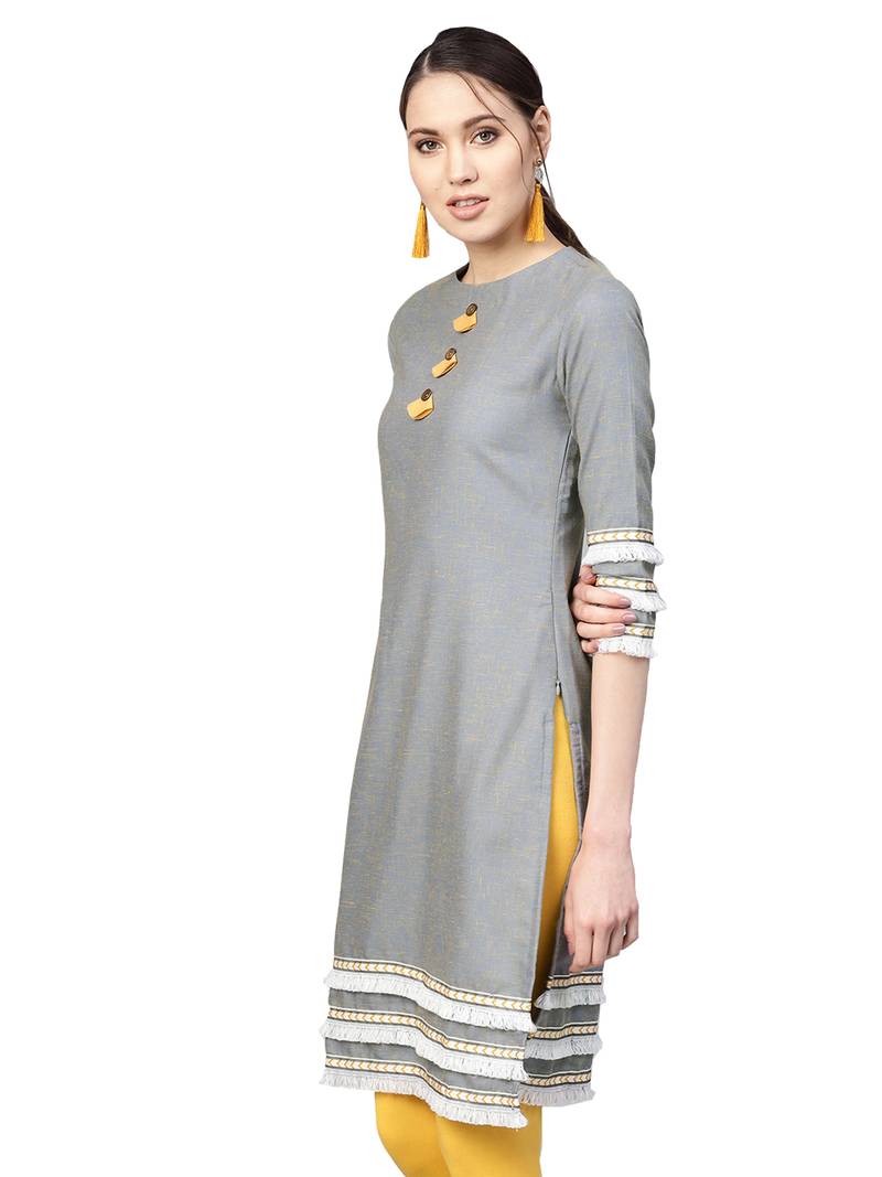 Grey Cotton Textured Kurta