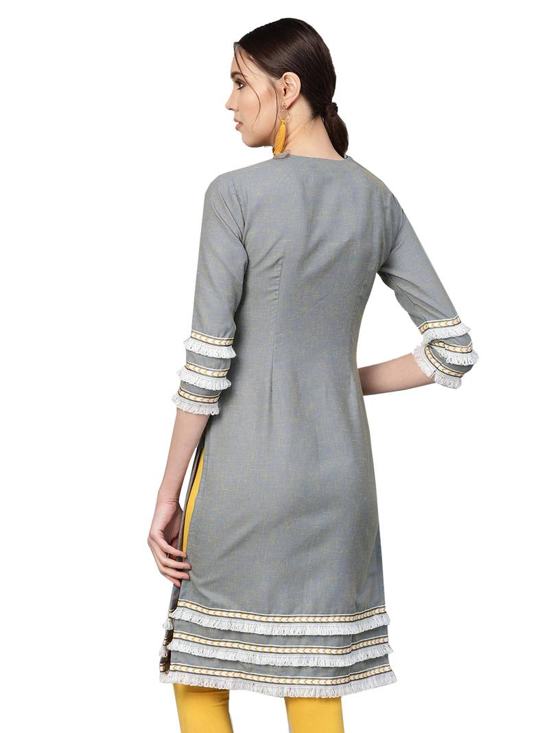 Grey Cotton Textured Kurta