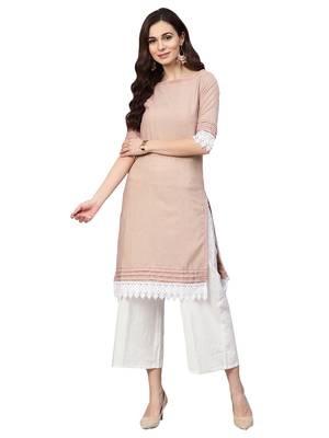 Peach Cotton Textured Kurta 1
