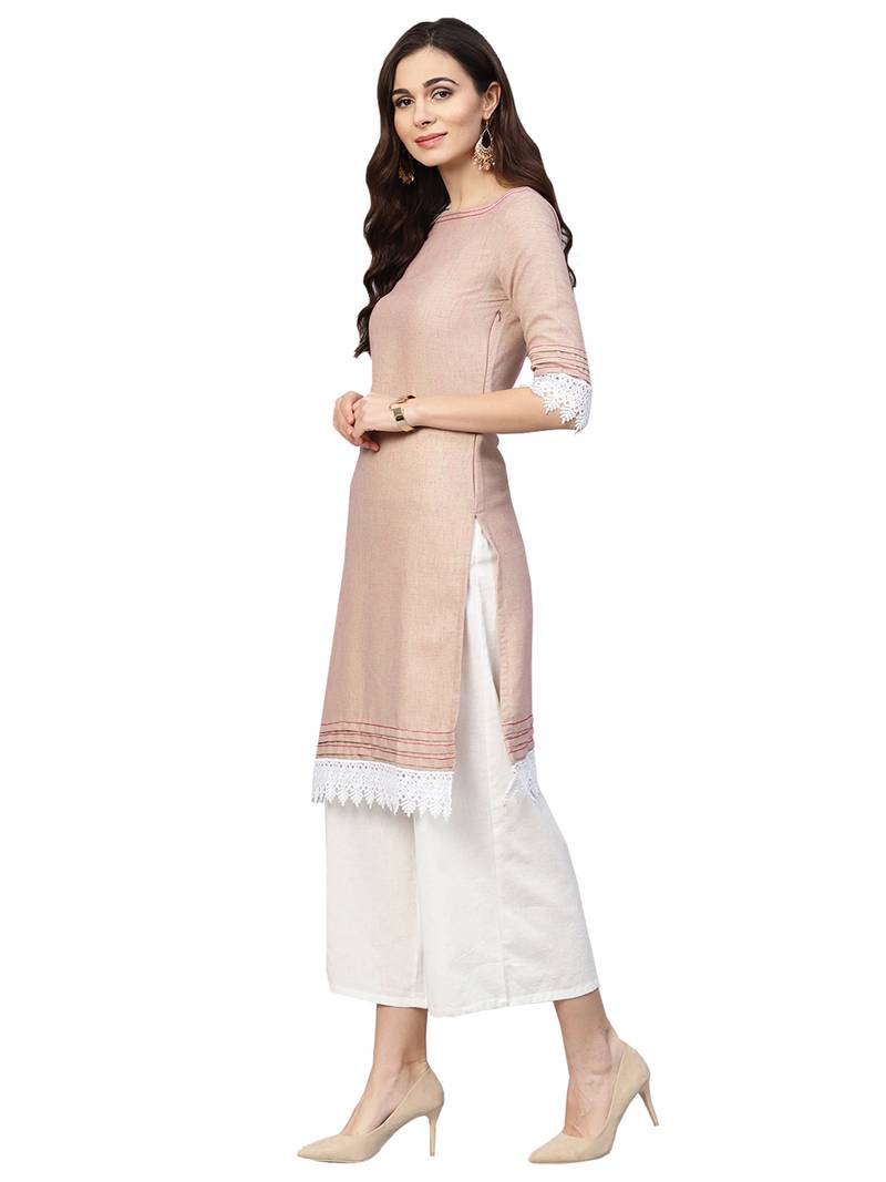 Peach Cotton Textured Kurta