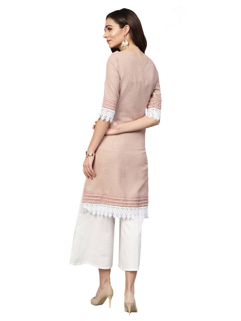 Peach Cotton Textured Kurta