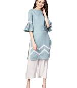 Blue Cotton Textured Kurta