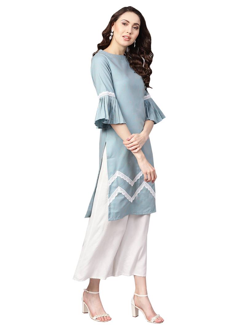 Blue Cotton Textured Kurta