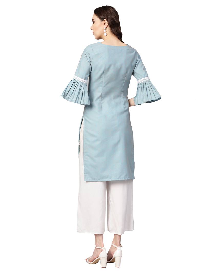 Blue Cotton Textured Kurta