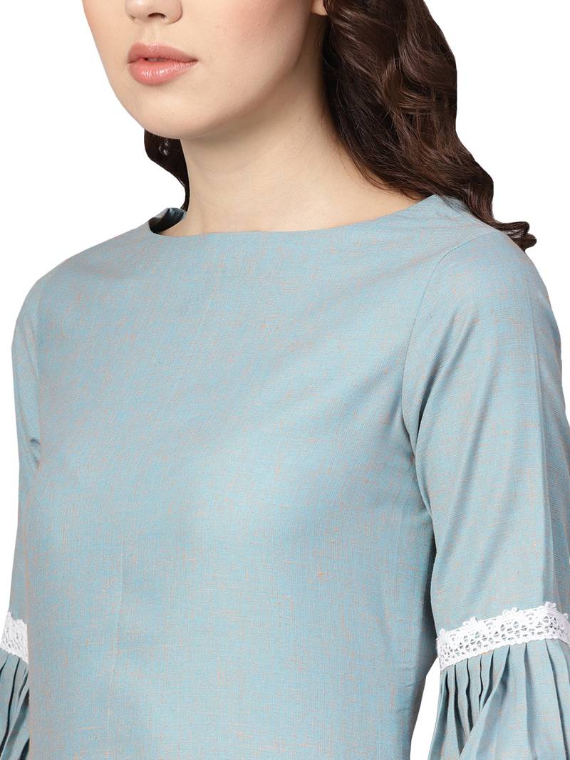 Blue Cotton Textured Kurta