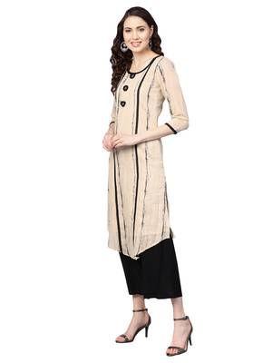 Beige Chanderi Cotton Woven Kurta 2