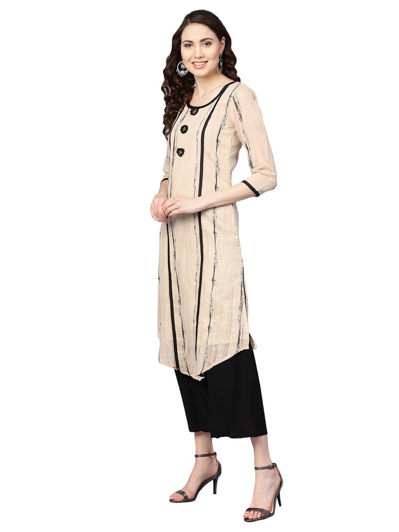 Beige Chanderi Cotton Woven Kurta