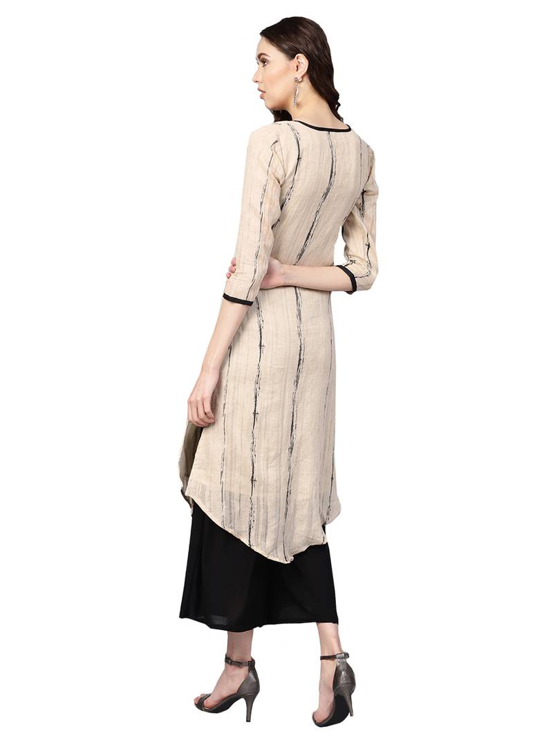 Beige Chanderi Cotton Woven Kurta