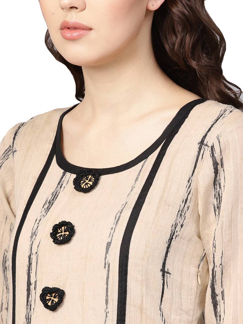 Beige Chanderi Cotton Woven Kurta