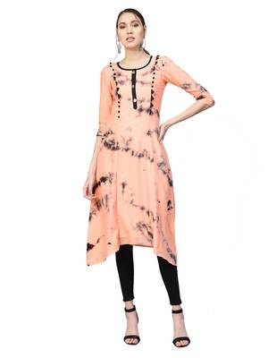 Peach Art Silk Tye & Dye Kurta 1