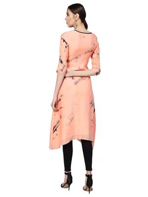 Peach Art Silk Tye & Dye Kurta 3