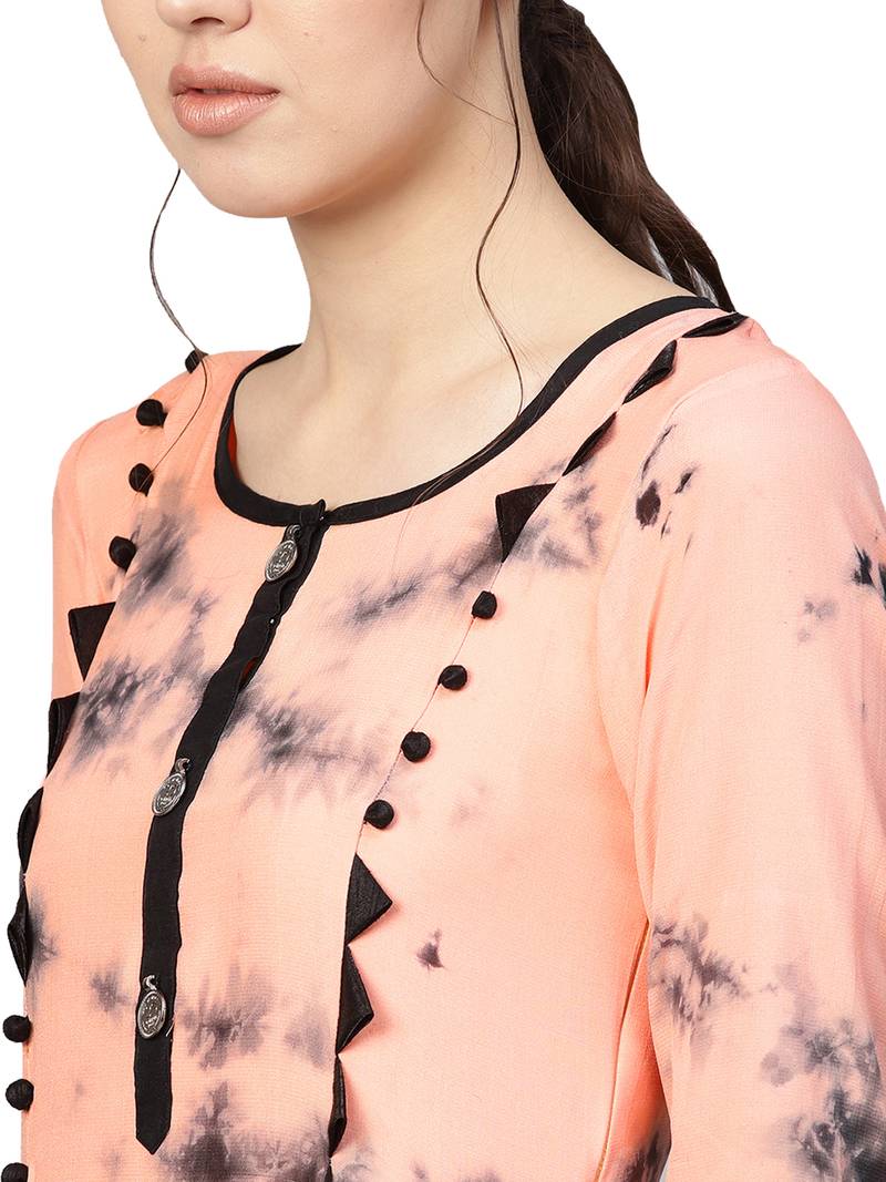 Peach Art Silk Tye & Dye Kurta