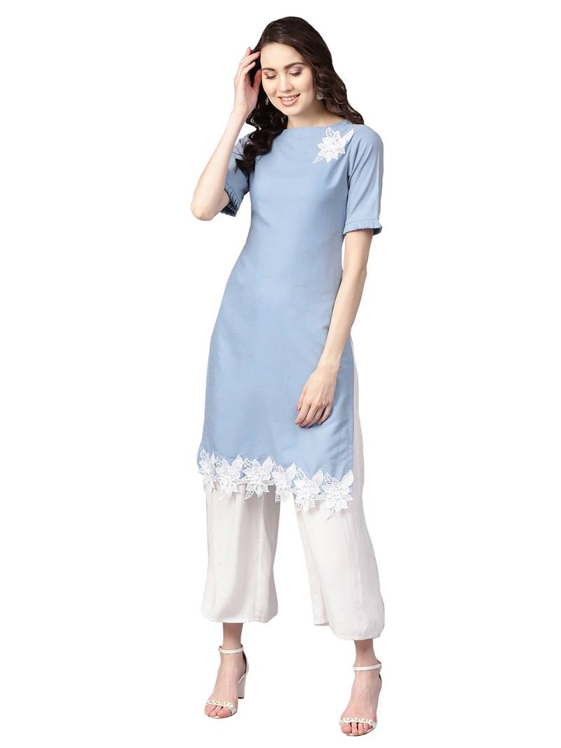 Blue Cotton Anarkali Kurta